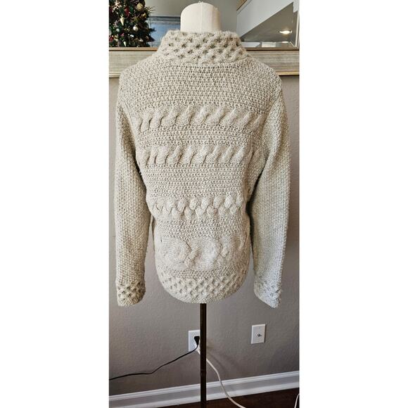 J. Jill Cable Knit Zip Up Cardigan Sweater Women Size M Petite Ivory Long Sleeve - Picture 3 of 5